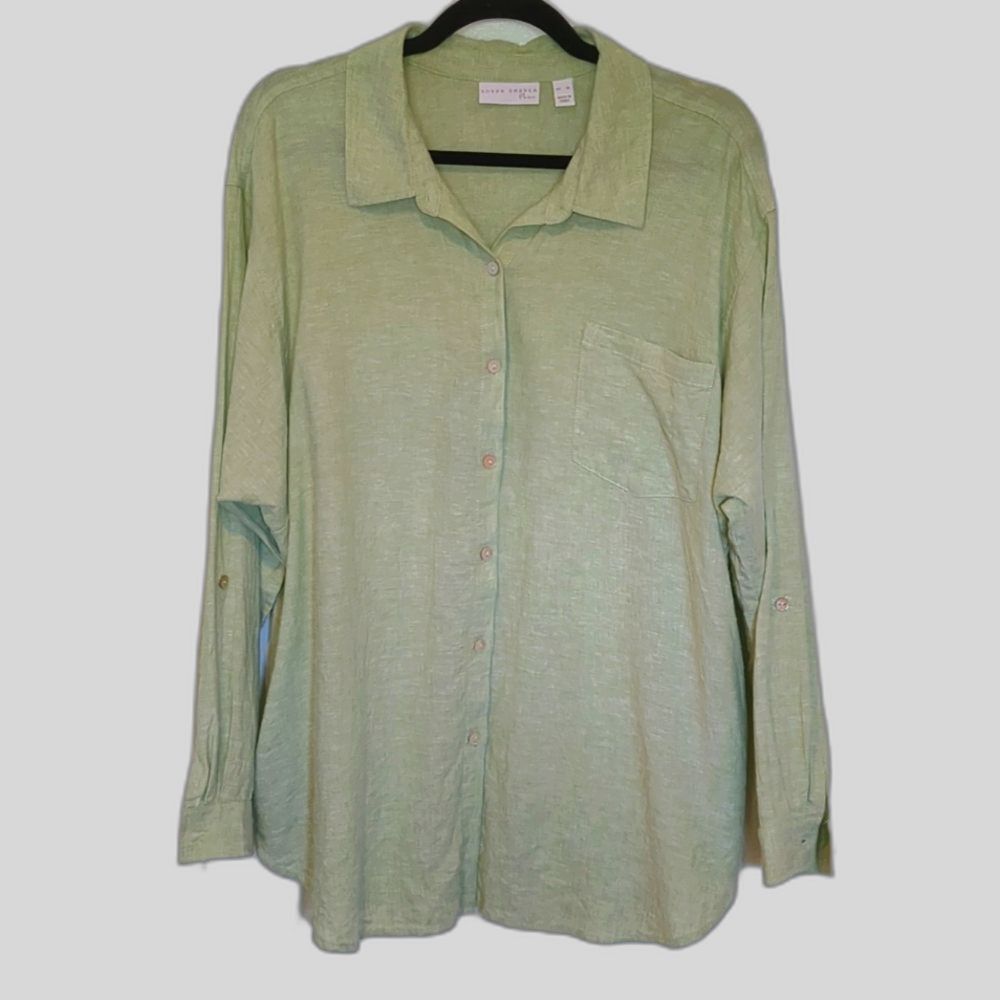 Susan Graver Pure Cross-Dyed Linen Blend Tunic Shirt Light Green XL